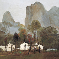 油画 吴冠中作品《桂林山村》90×90cm，1973年